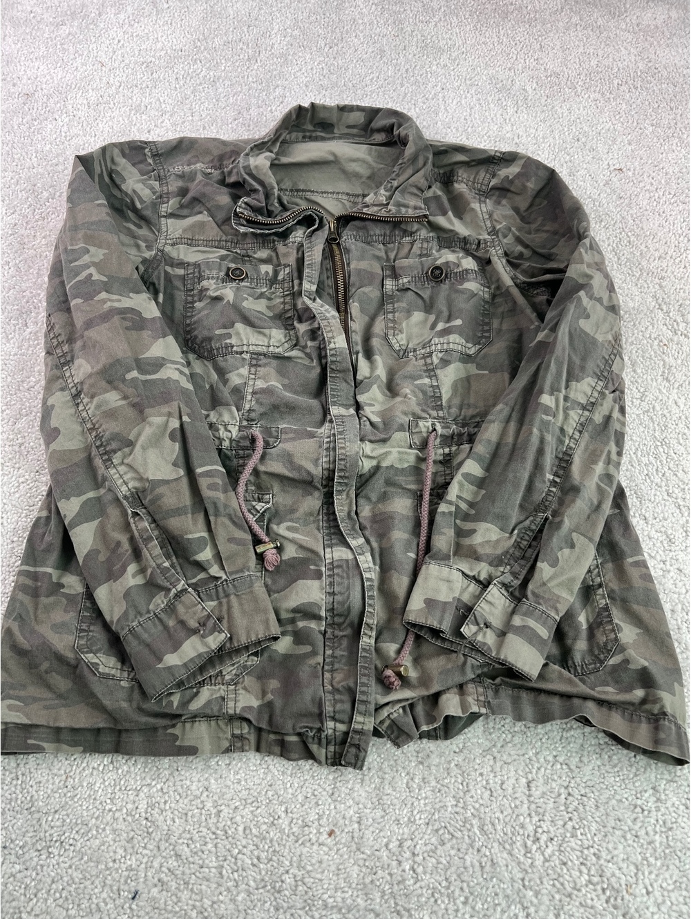 Maurices Camo Utility Jacket Women’s Cargo Zip Front Drawstring